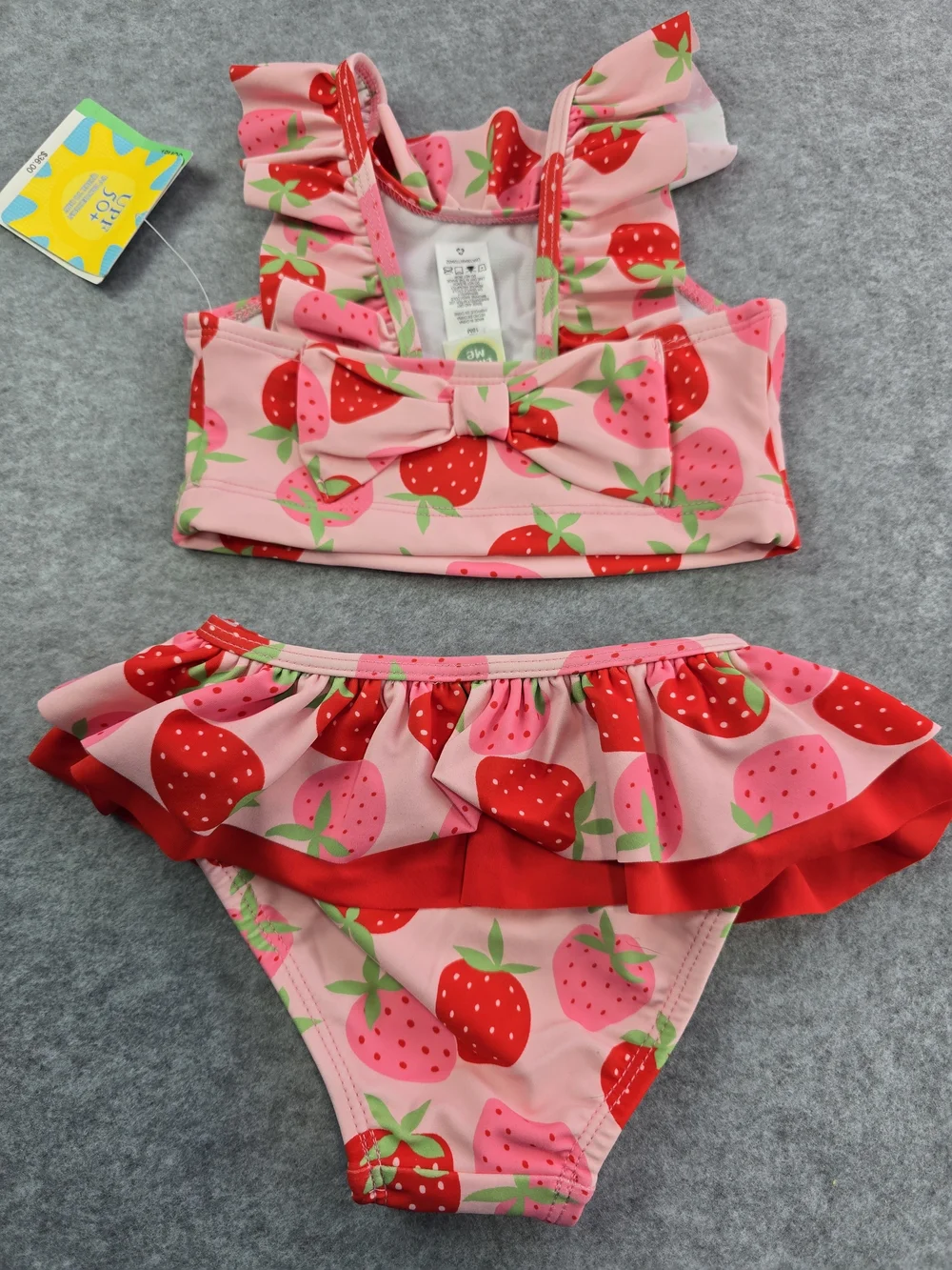 NWT Little Me Strawberry Print Ruffle Two-Piece Girls Swimsuit - Pink & Red 18M